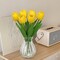 Artificial Tulips Flowers in Glass Vase - 6 Pcs Faux Flowers in Vase with Faux Water 12.5" Fake Tulips Bouquet Floral Arrangement Centerpiece for Dining Table Home Wedding Office Decor, Yellow